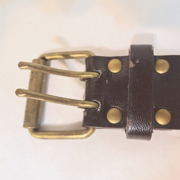 Buffalo genuine leather brown double hole steampunk grommet belt - Picture 3 of 7